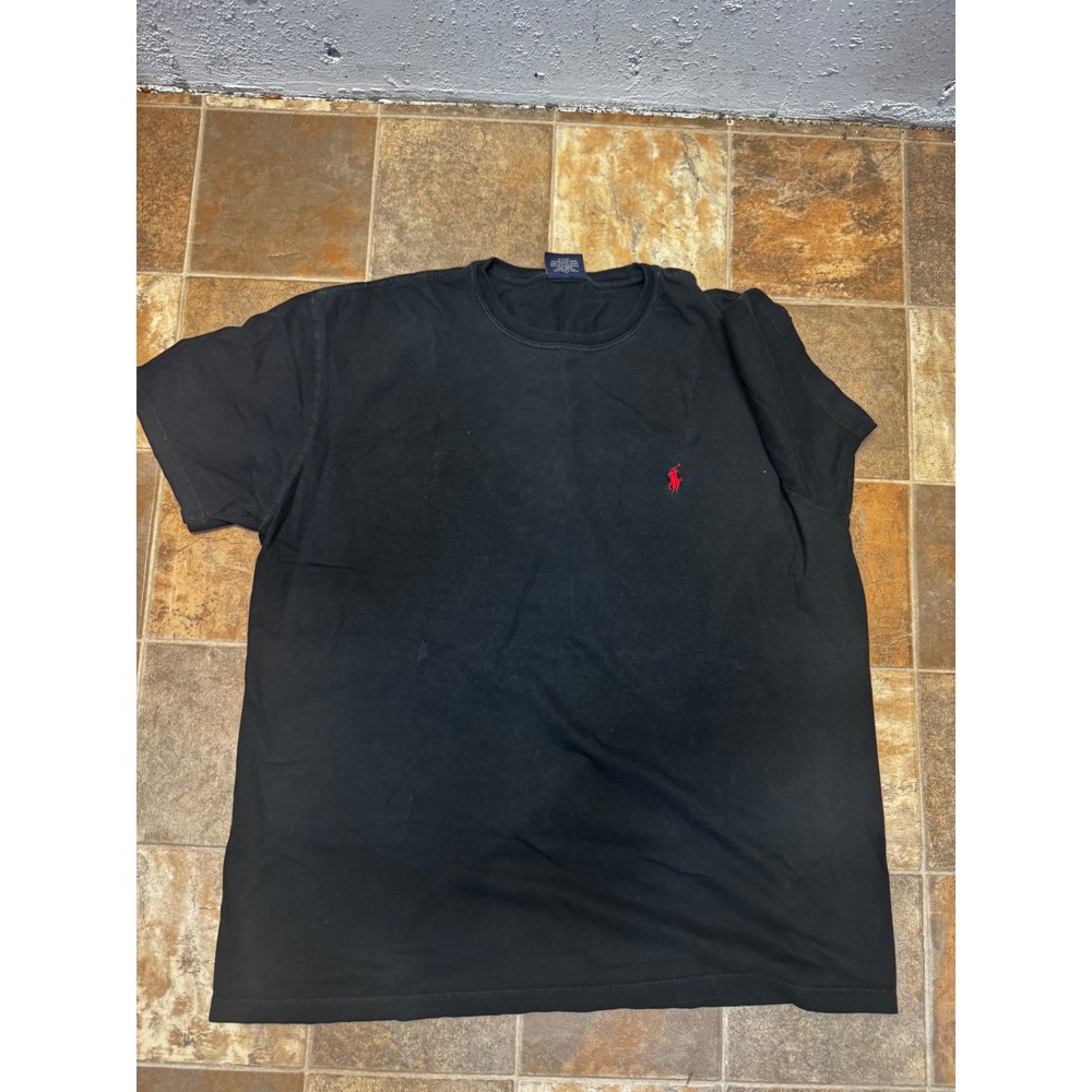Polo Ralph Lauren Mens Black Cotton Crew Neck T-Shirt Red Pony Logo Large